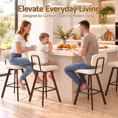 Artiss Bar Stools Set of 2 Swivel Counter 68cm Height Stools w/ Padded Backrest Beige