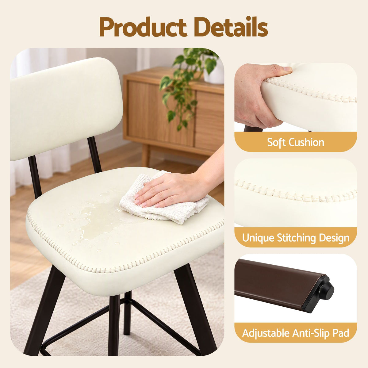 Artiss Bar Stools Set of 2 Swivel Counter 68cm Height Stools w/ Padded Backrest Beige