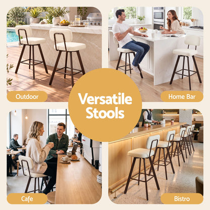 Artiss Bar Stools Set of 4 Swivel Counter 68cm Height Stools w/ Padded Backrest Beige