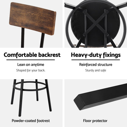 TWSC 2X Industrial Bar Stools Upholstered Counter Chairs Steel Frame Anti-Scratch