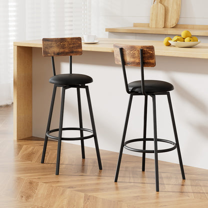 TWSC 2X Industrial Bar Stools Upholstered Counter Chairs Steel Frame Anti-Scratch