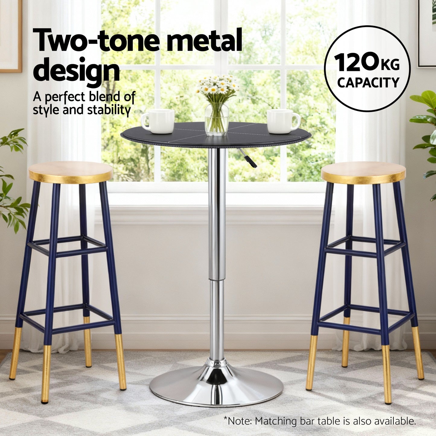 Bar Stool – Metal Frame, Gold and Navy Finish