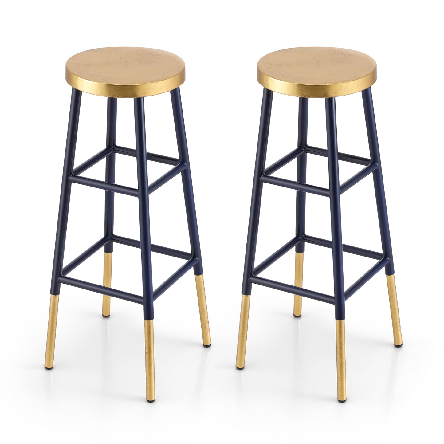 Bar Stools Set of 2 – Metal Frame, Gold and Navy Finish