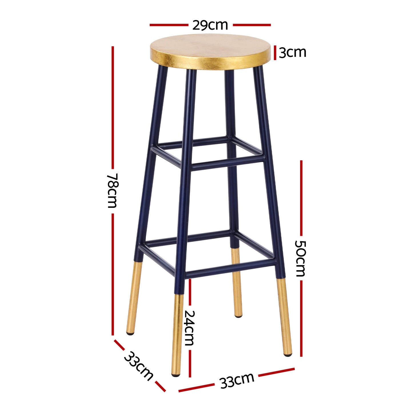 Bar Stools Set of 2 – Metal Frame, Gold and Navy Finish