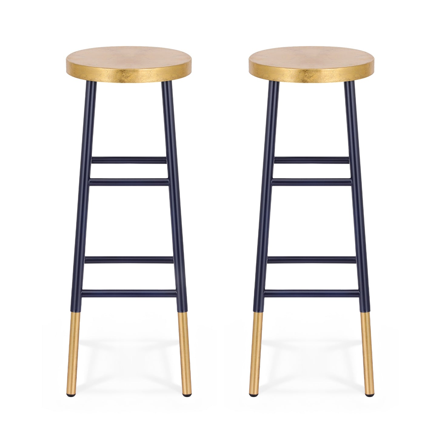 Bar Stools Set of 2 – Metal Frame, Gold and Navy Finish