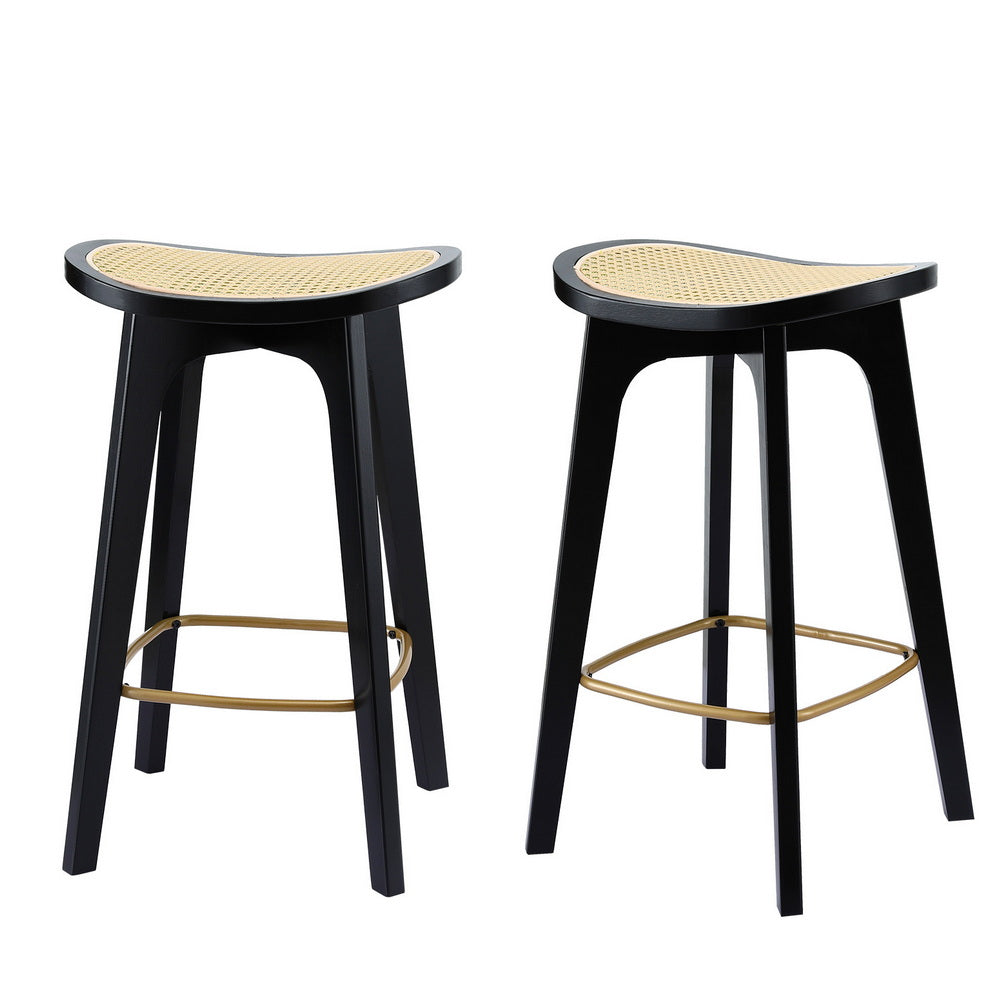 TWSC 2x Bar Stools Rattan Counter Kitchen Dinning Chair Bamboo Saddle Black
