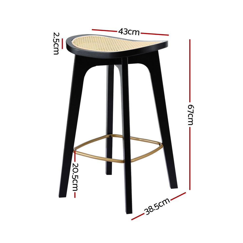 TWSC 2x Bar Stools Rattan Counter Kitchen Dinning Chair Bamboo Saddle Black