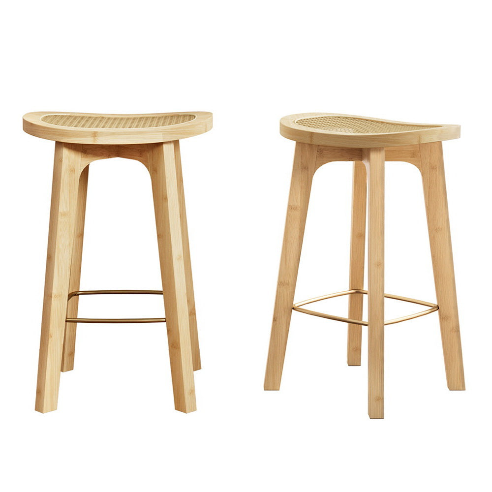 TWSC 2x Bar Stools Bamboo Rattan Stool Counter Chair Kitchen Barstools