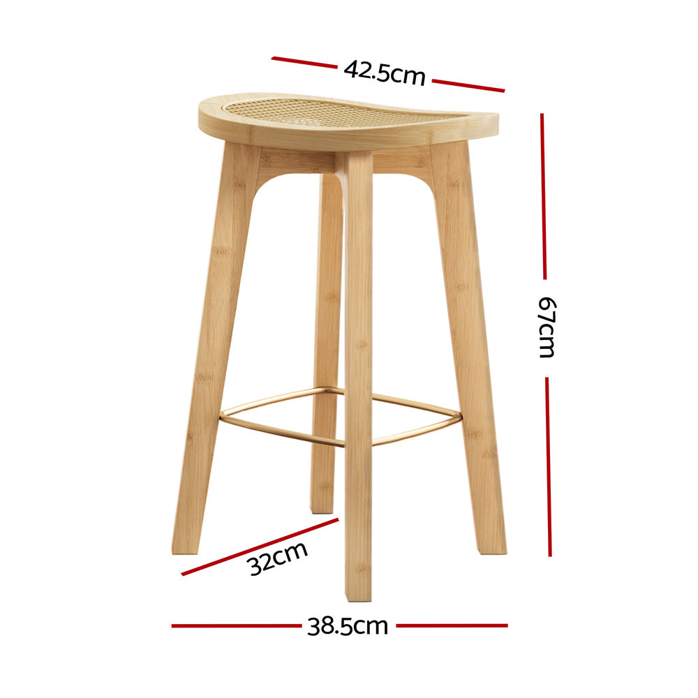 TWSC 2x Bar Stools Bamboo Rattan Stool Counter Chair Kitchen Barstools
