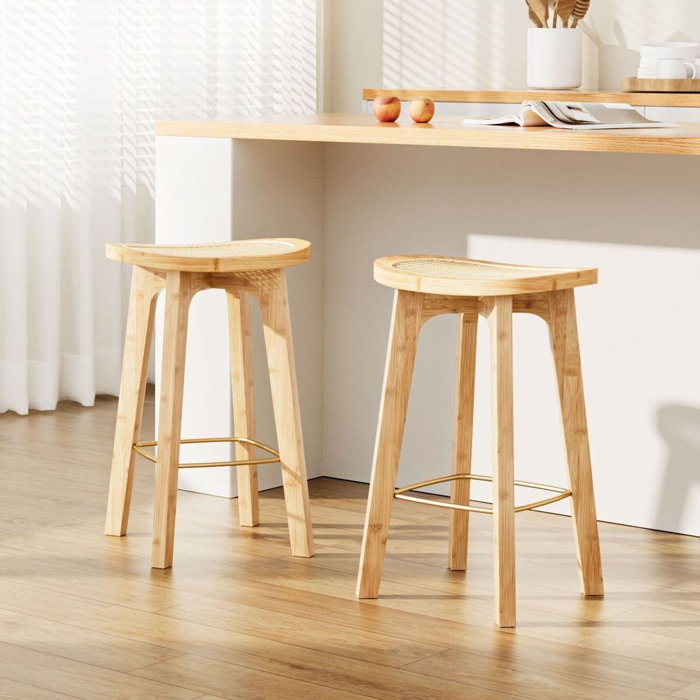 TWSC 2x Bar Stools Bamboo Rattan Stool Counter Chair Kitchen Barstools