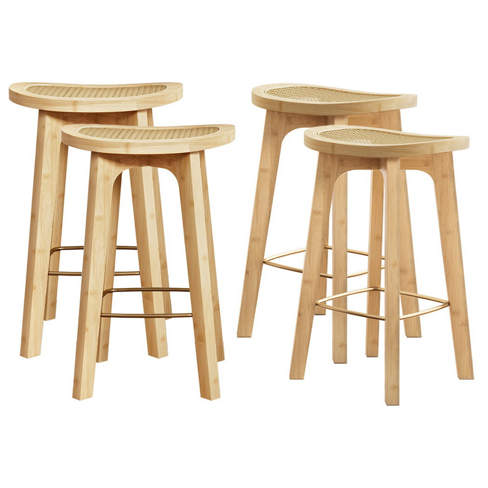 TWSC 4x Bar Stools Bamboo Rattan Stool Counter Chair Kitchen Barstools