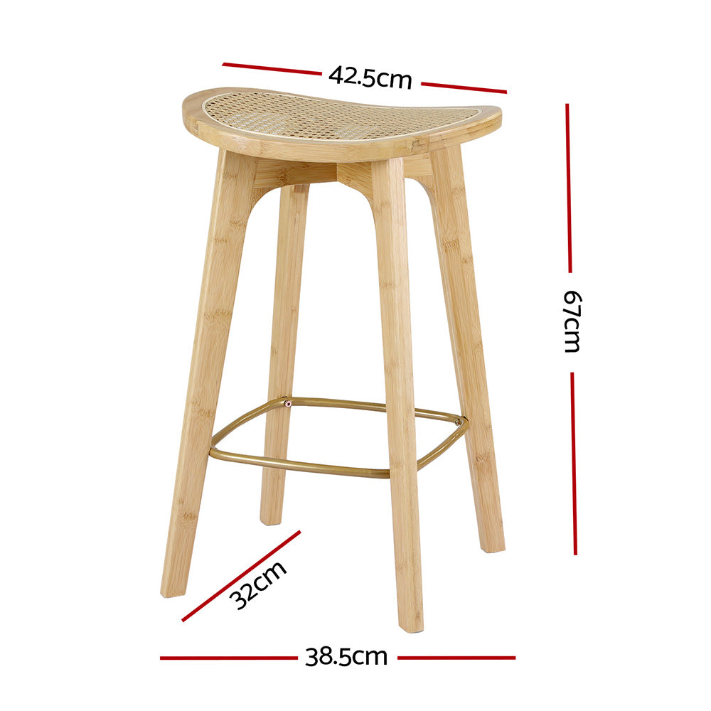 TWSC 4x Bar Stools Bamboo Rattan Stool Counter Chair Kitchen Barstools
