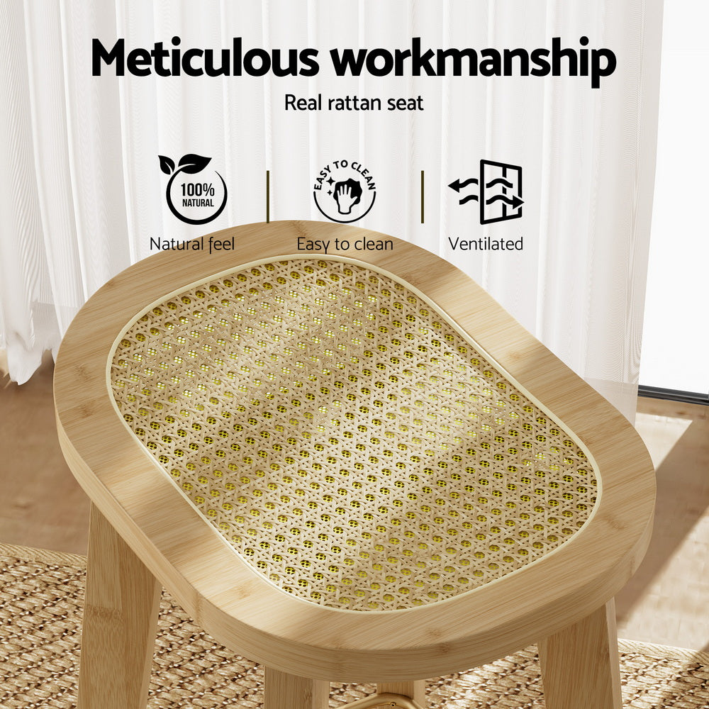 TWSC 4x Bar Stools Bamboo Rattan Stool Counter Chair Kitchen Barstools