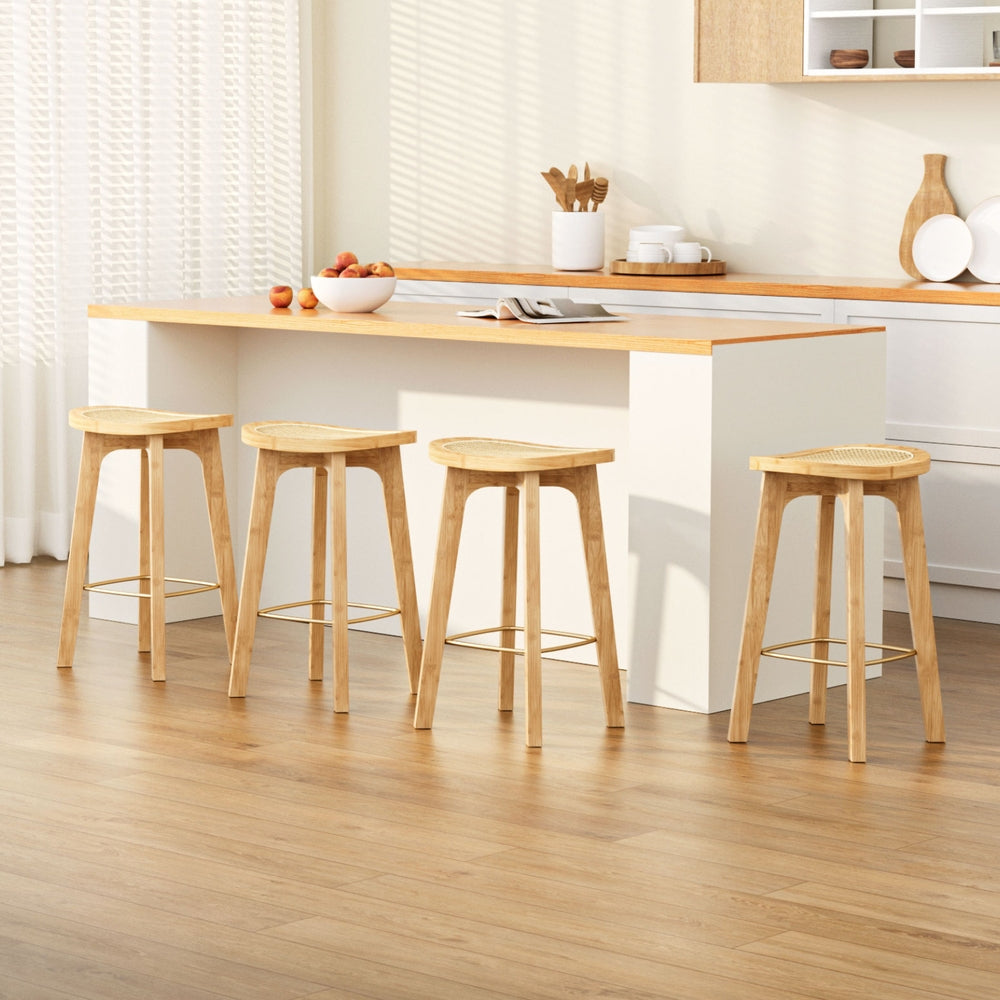 TWSC 4x Bar Stools Bamboo Rattan Stool Counter Chair Kitchen Barstools