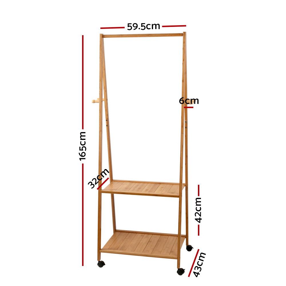Clothes Rack Airer with Wheels – Bamboo, 165x59cm
