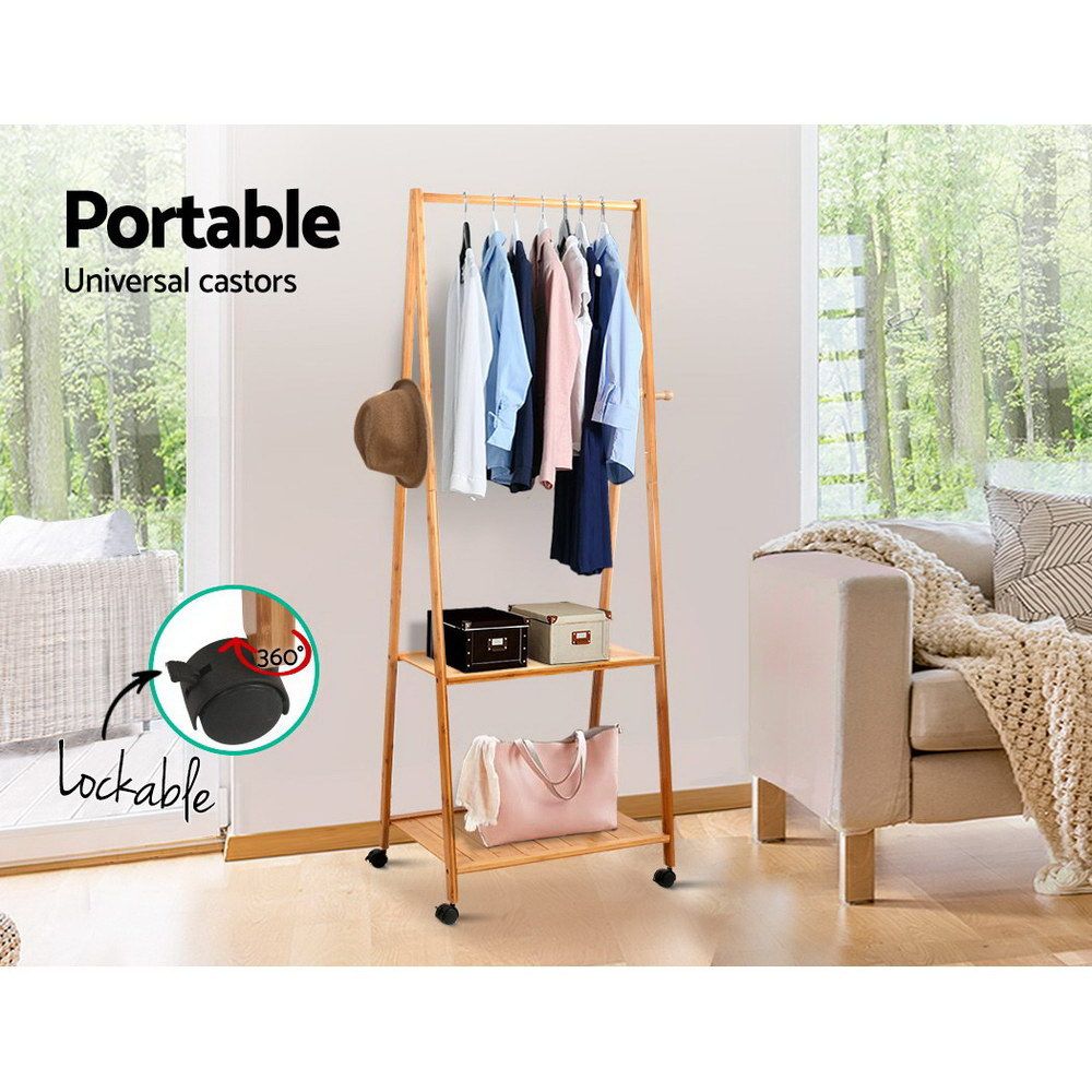 Clothes Rack Airer with Wheels – Bamboo, 165x59cm
