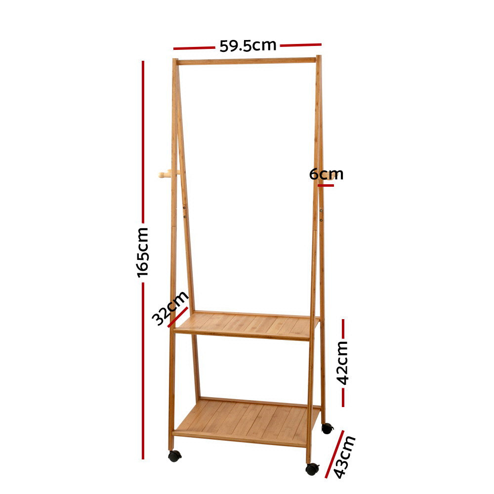Clothes Rack Airer with Wheels – Bamboo, 165x59cm