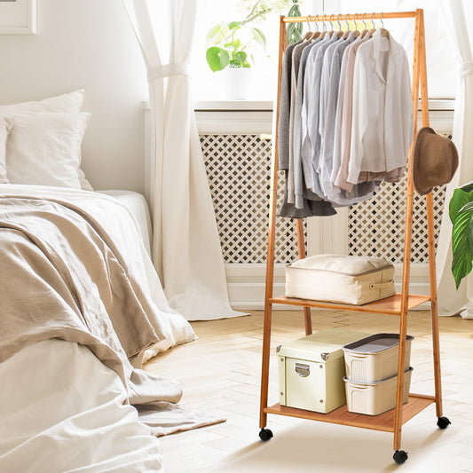 Clothes Rack Airer with Wheels – Bamboo, 165x59cm
