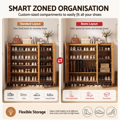 Artiss Shoe Cabinet Versatile Door 24 Pairs Shoe Storage Cupboard Bamboo