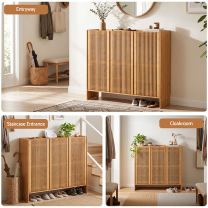 Artiss Shoe Cabinet Versatile Door 24 Pairs Shoe Storage Cupboard Bamboo