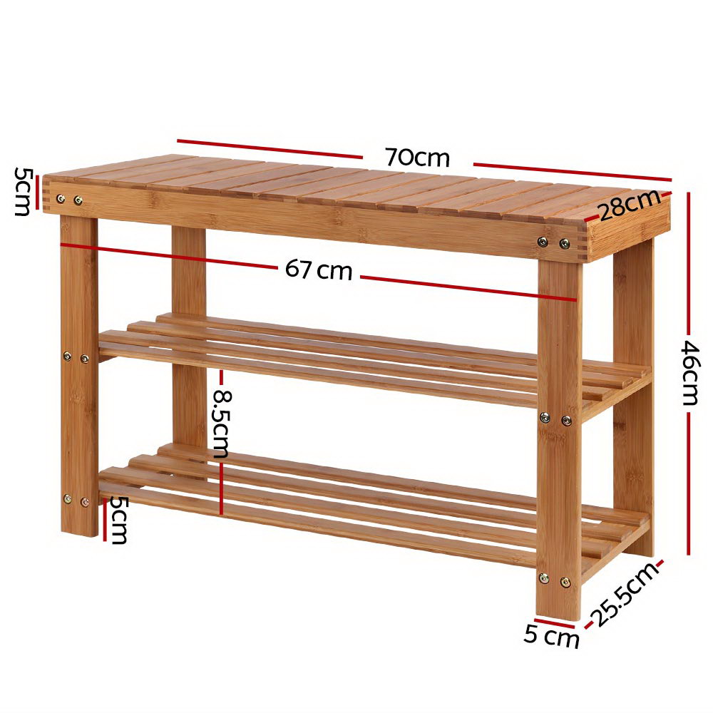 Bamboo Shoe Bench – Durable Shoe Rack for 10 Pairs, Natural Finish