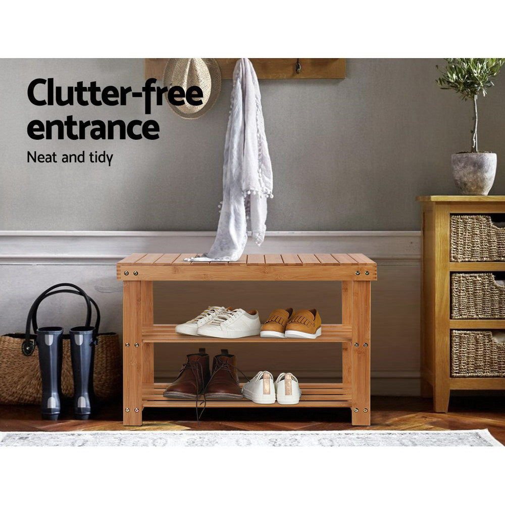 Bamboo Shoe Bench – Durable Shoe Rack for 10 Pairs, Natural Finish