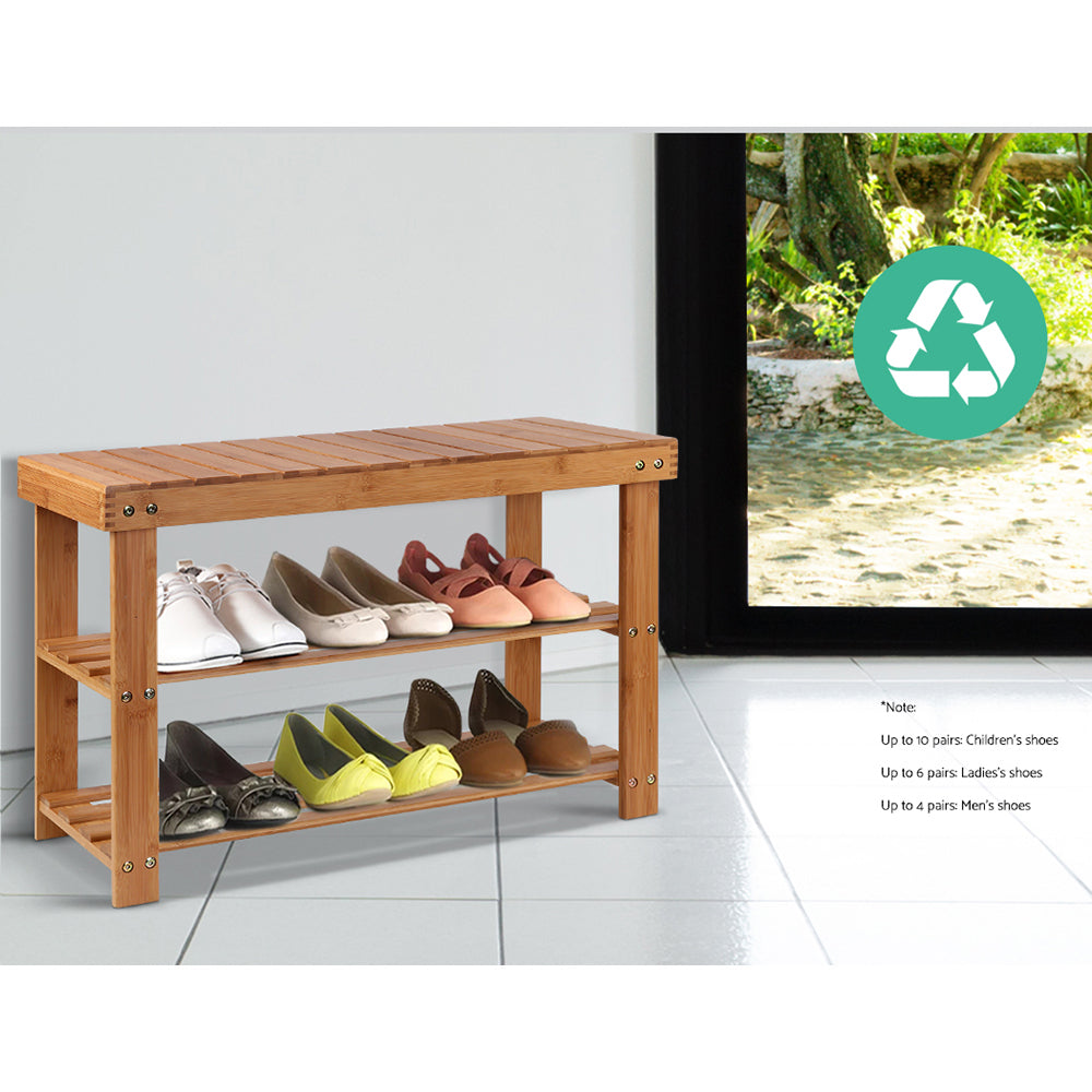 Bamboo Shoe Bench – Durable Shoe Rack for 10 Pairs, Natural Finish