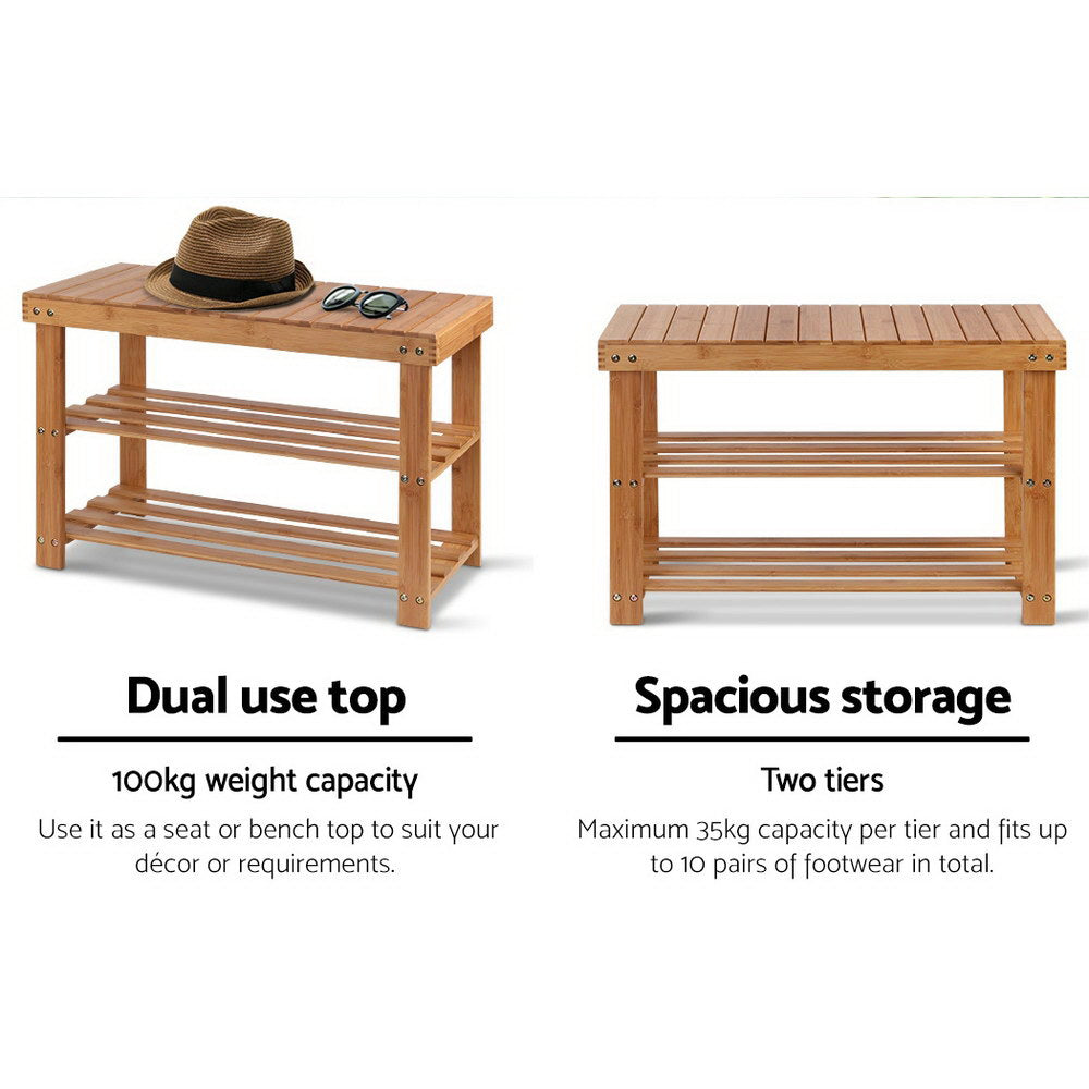 Bamboo Shoe Bench – Durable Shoe Rack for 10 Pairs, Natural Finish