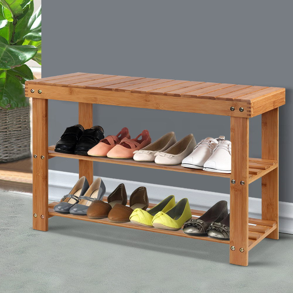 Bamboo Shoe Bench – Durable Shoe Rack for 10 Pairs, Natural Finish