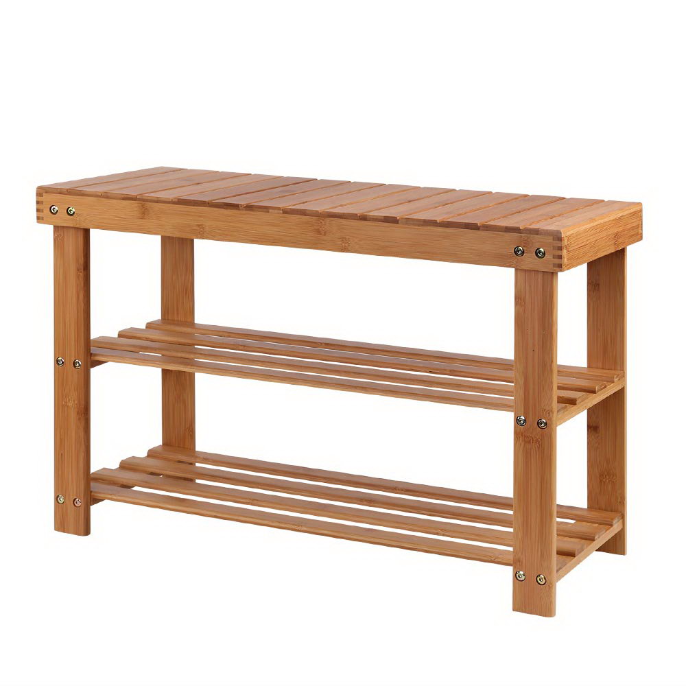 Bamboo Shoe Bench – Durable Shoe Rack for 10 Pairs, Natural Finish