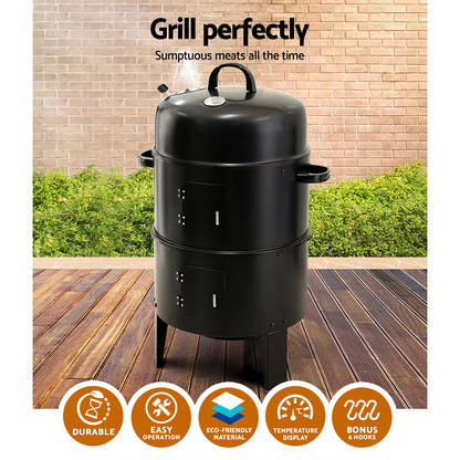 Grillz 3-in-1 Charcoal BBQ Smoker – Versatile Smoker, Griller, and Roaster