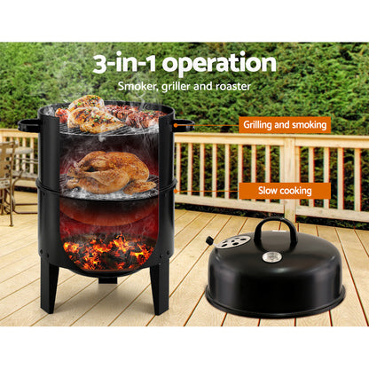 Grillz 3-in-1 Charcoal BBQ Smoker – Versatile Smoker, Griller, and Roaster