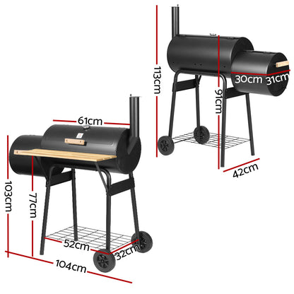 Grillz BBQ Grill – 2-in-1 Offset Charcoal Smoker, Chrome Steel