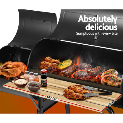 Grillz BBQ Grill – 2-in-1 Offset Charcoal Smoker, Chrome Steel