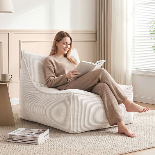 TWSC Bean Bag Chair Cover (No Filler) Soft Corduroy Stuffed Animal Storage Bean Bag Cover for Adults, Washable Lazy Sofa Cover for Living Room Bedroom, Beige