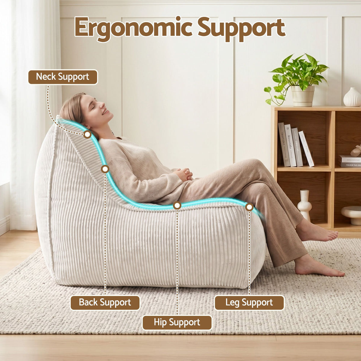 TWSC Bean Bag Chair Cover (No Filler) Soft Corduroy Stuffed Animal Storage Bean Bag Cover for Adults, Washable Lazy Sofa Cover for Living Room Bedroom, Beige