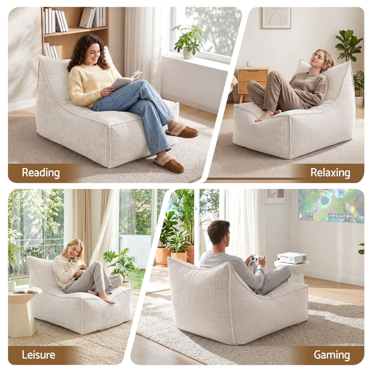 TWSC Bean Bag Chair Cover (No Filler) Soft Corduroy Stuffed Animal Storage Bean Bag Cover for Adults, Washable Lazy Sofa Cover for Living Room Bedroom, Beige