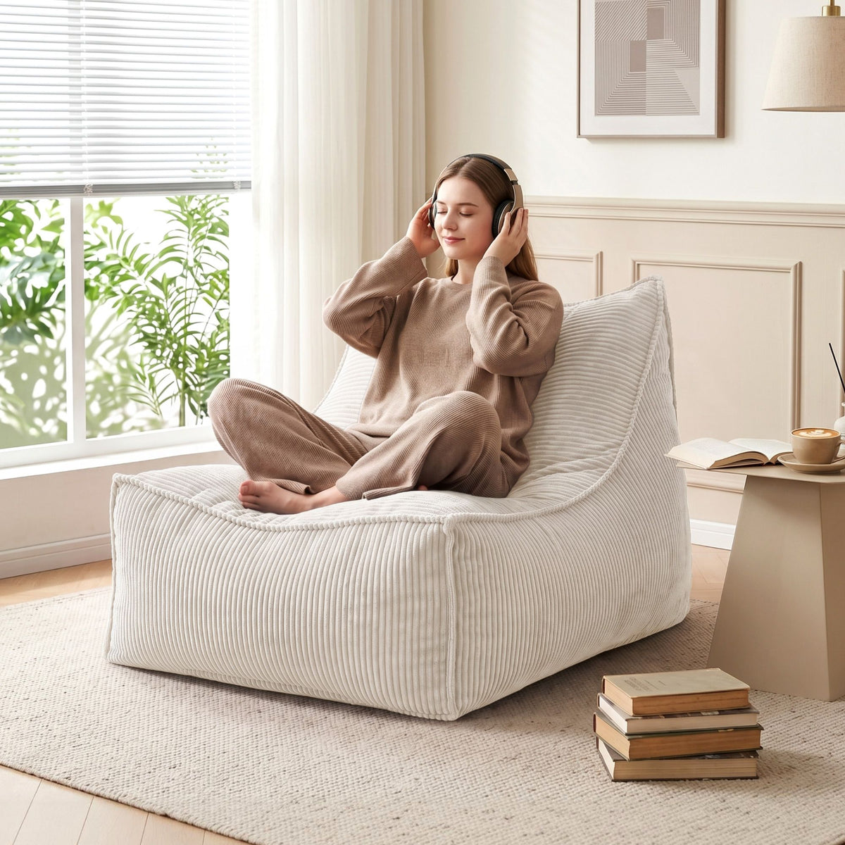 TWSC Bean Bag Chair Cover (No Filler) Soft Corduroy Stuffed Animal Storage Bean Bag Cover for Adults, Washable Lazy Sofa Cover for Living Room Bedroom, Beige