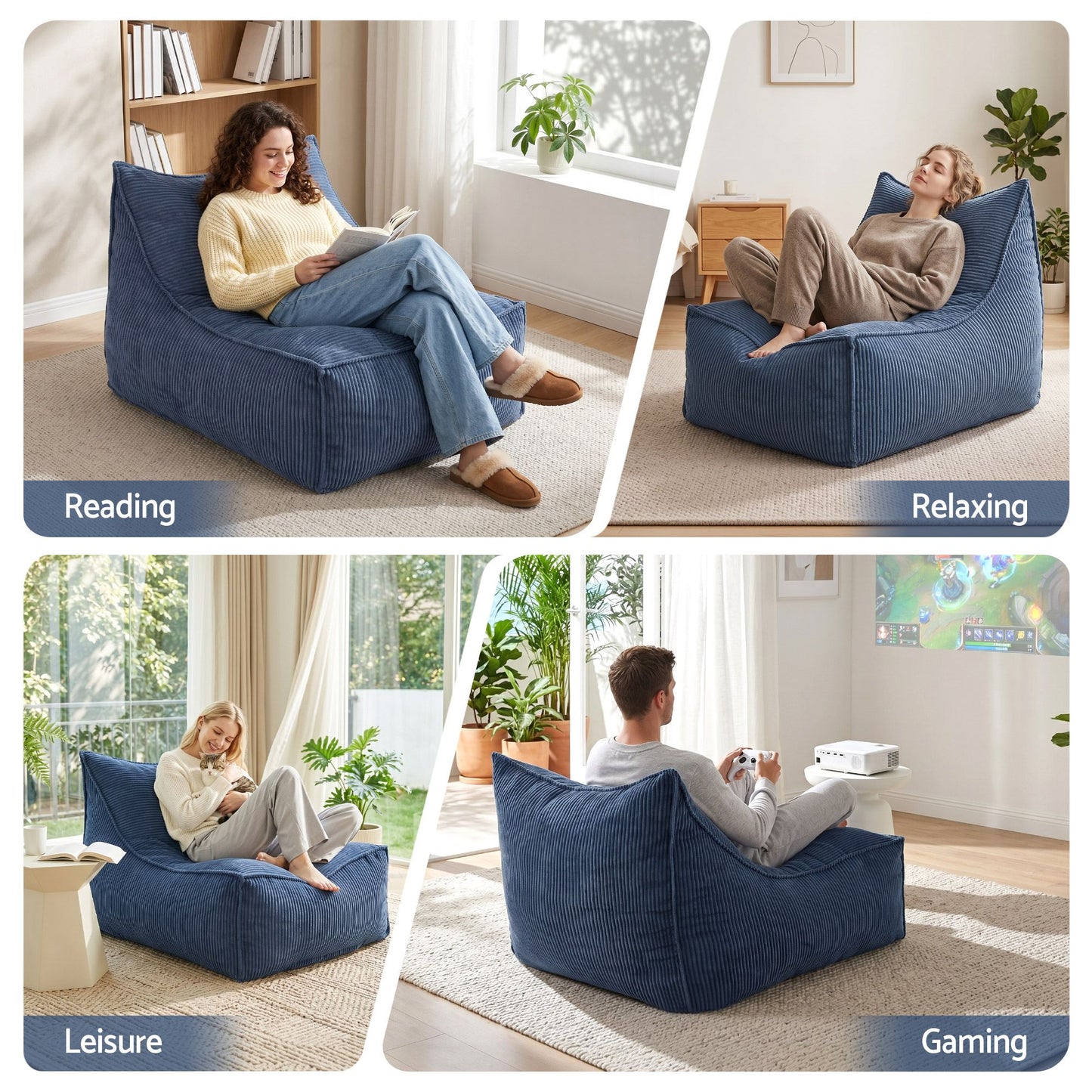 TWSC Bean Bag Chair Cover (No Filler) Soft Corduroy Stuffed Animal Storage Bean Bag Cover for Adults, Washable Lazy Sofa Cover for Living Room Bedroom, Blue
