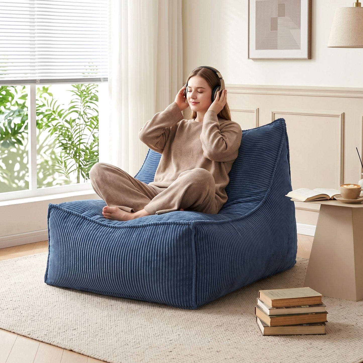 TWSC Bean Bag Chair Cover (No Filler) Soft Corduroy Stuffed Animal Storage Bean Bag Cover for Adults, Washable Lazy Sofa Cover for Living Room Bedroom, Blue