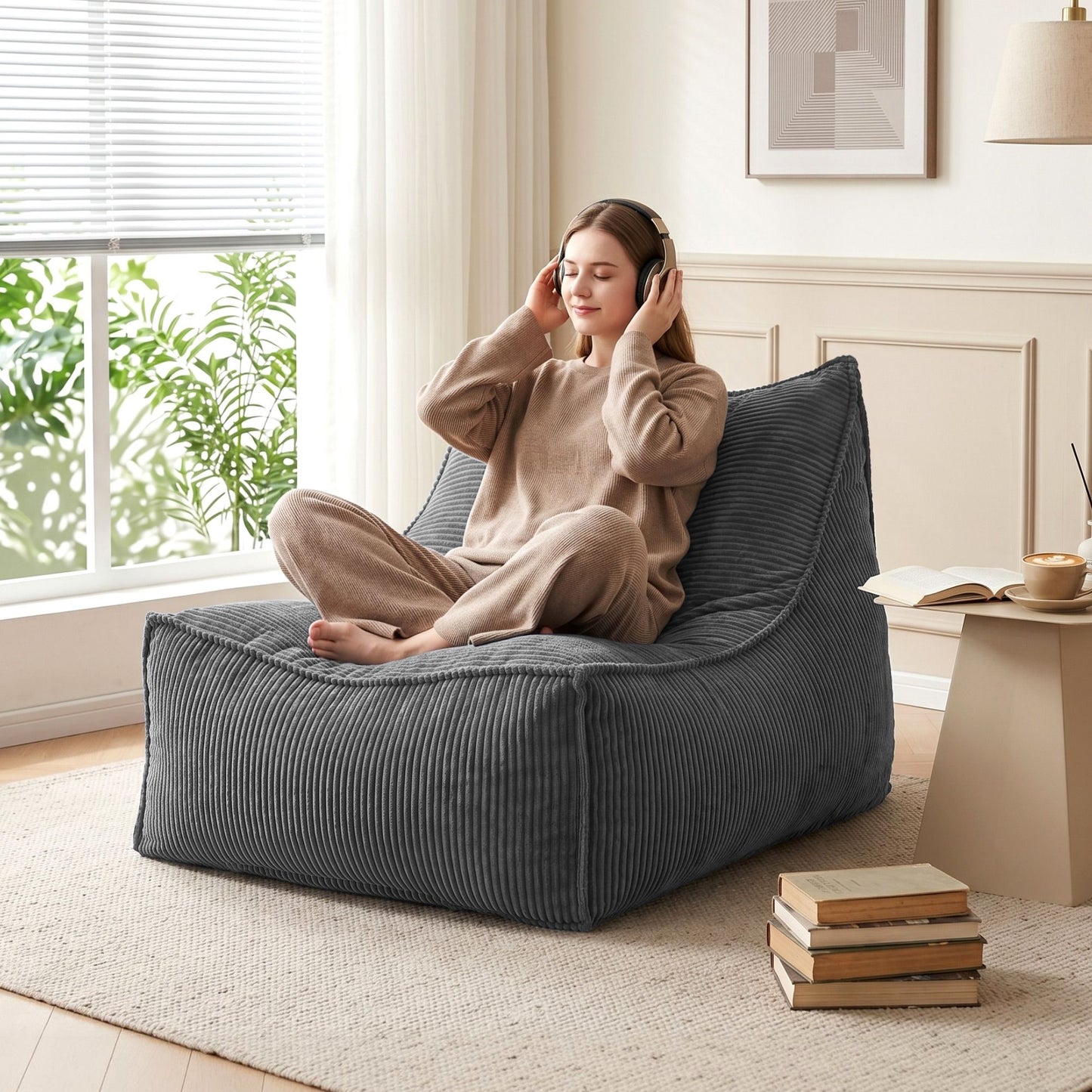 TWSC Bean Bag Chair Cover (No Filler) Soft Corduroy Stuffed Animal Storage Bean Bag Cover for Adults, Washable Lazy Sofa Cover for Living Room Bedroom, Grey