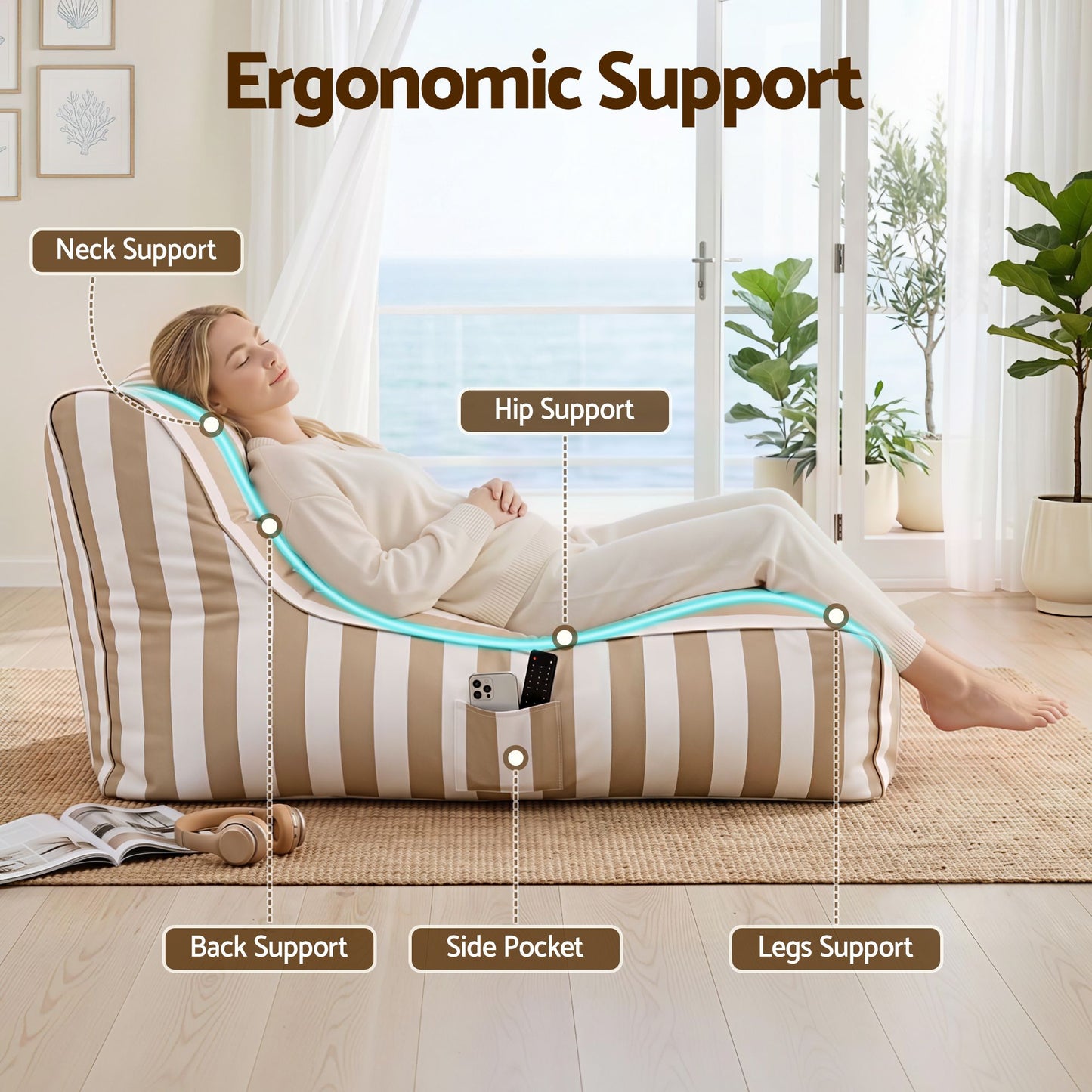 Outdoor Bean Bag Chair Cover – Splash-Proof, Taupe Polyester, No Filler