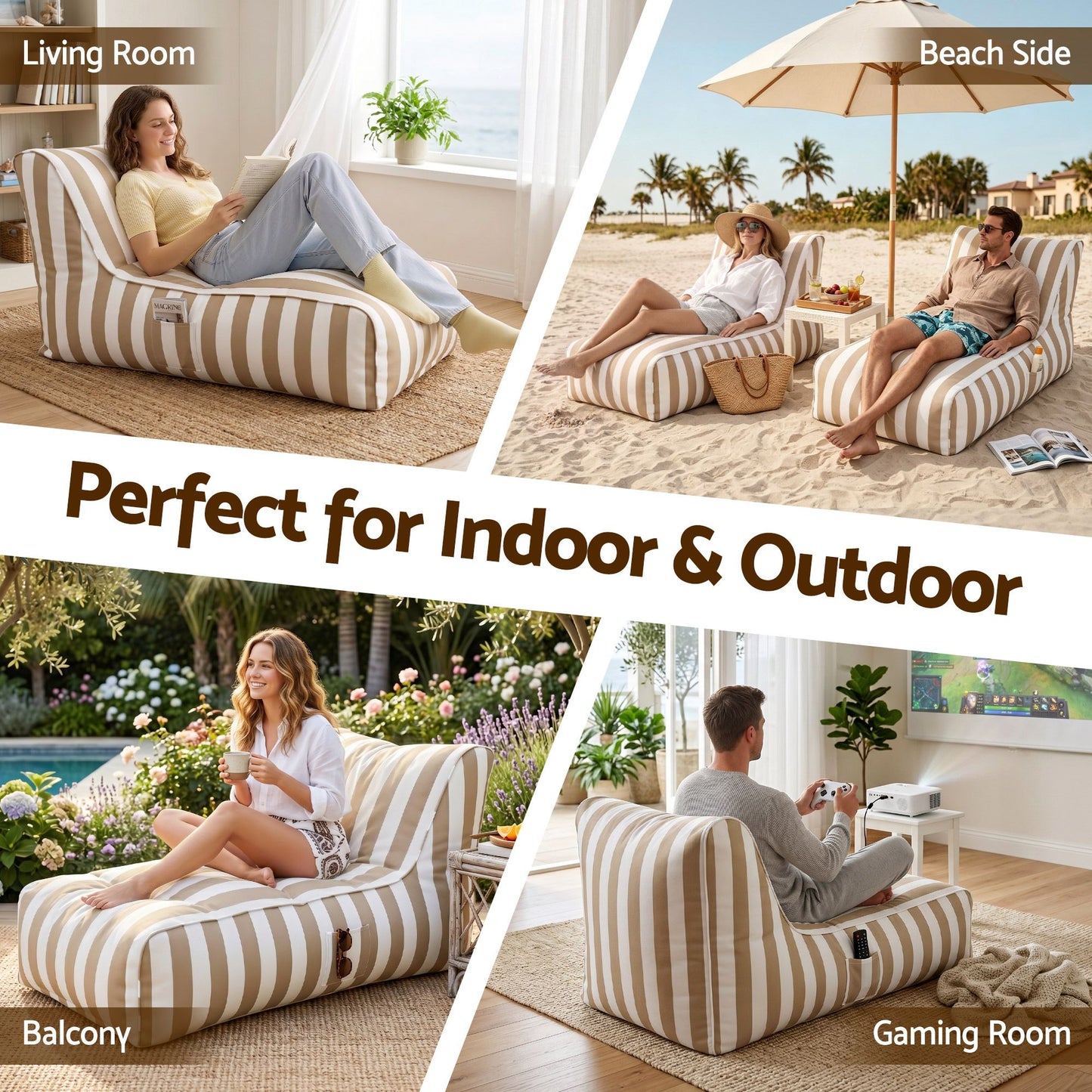 Outdoor Bean Bag Chair Cover – Splash-Proof, Taupe Polyester, No Filler