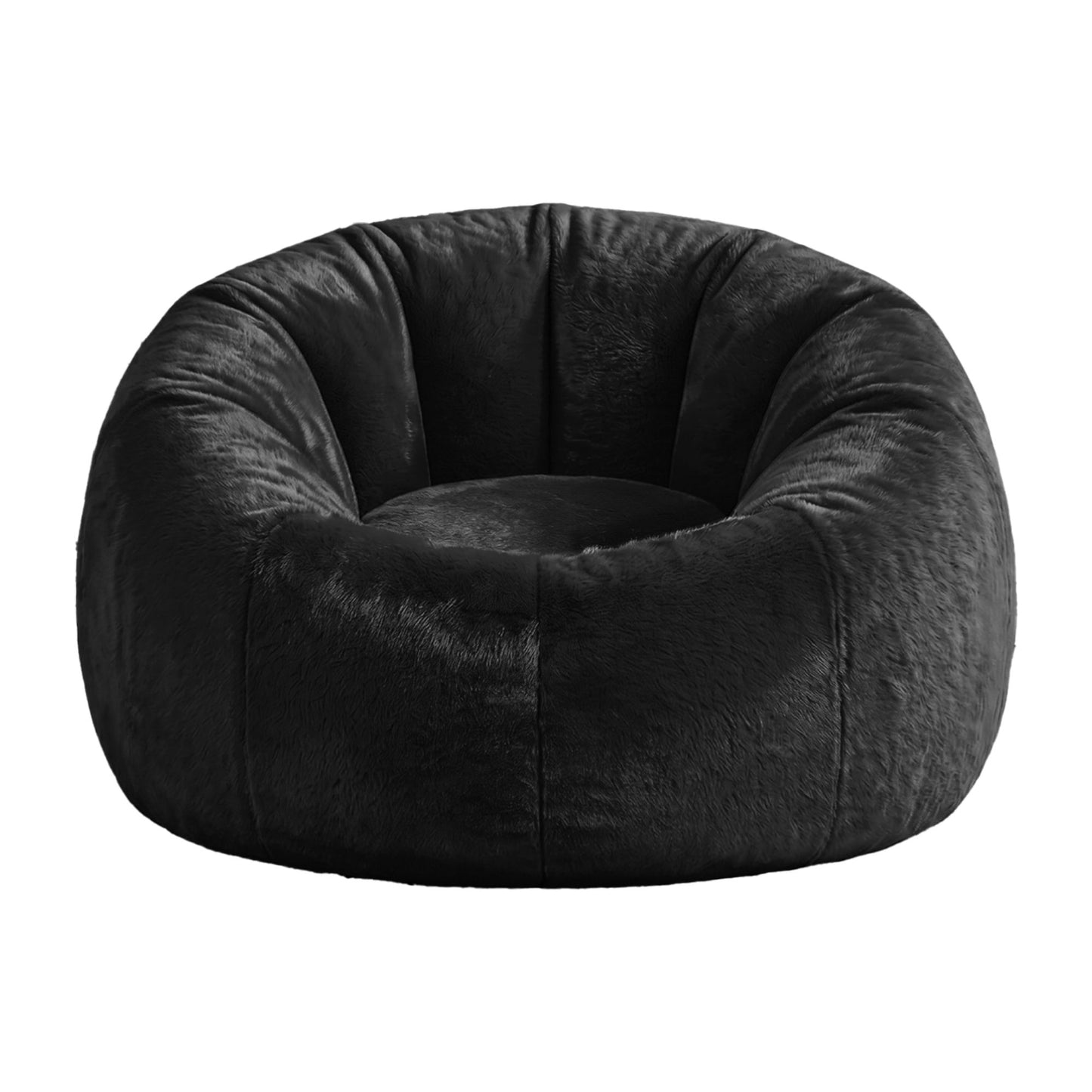 Bean Bag Chair Cover – Soft Faux Fur, Large Round, Black, Washable