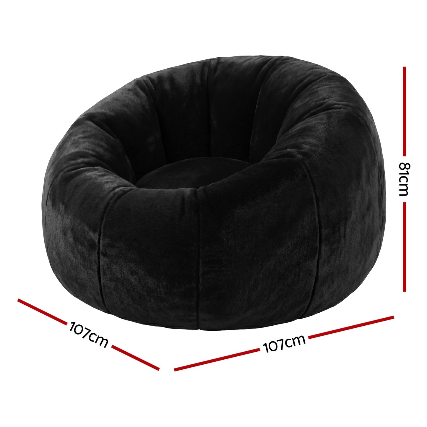 Bean Bag Chair Cover – Soft Faux Fur, Large Round, Black, Washable