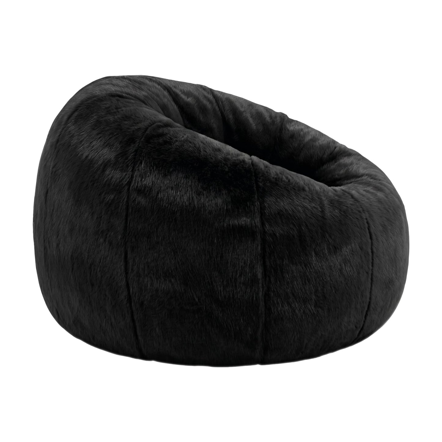 Bean Bag Chair Cover – Soft Faux Fur, Large Round, Black, Washable