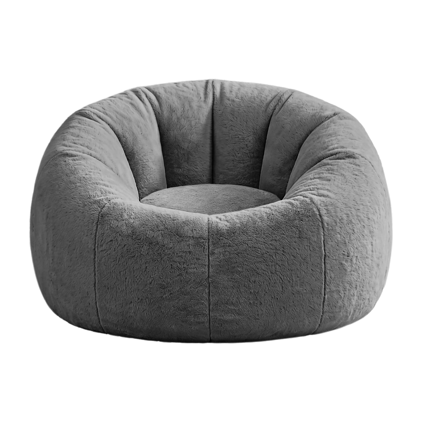 Bean Bag Chair Cover – Soft Faux Fur, Large Round, Grey