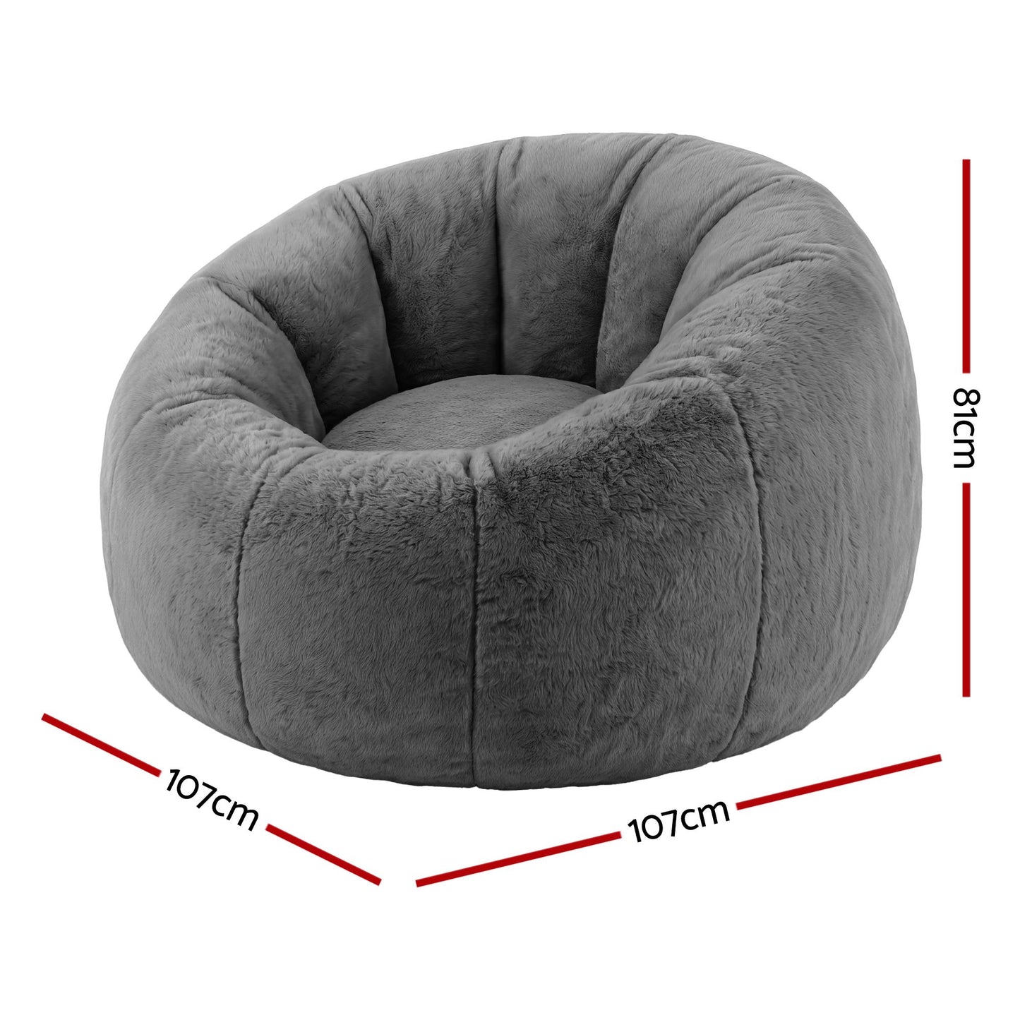Bean Bag Chair Cover – Soft Faux Fur, Large Round, Grey