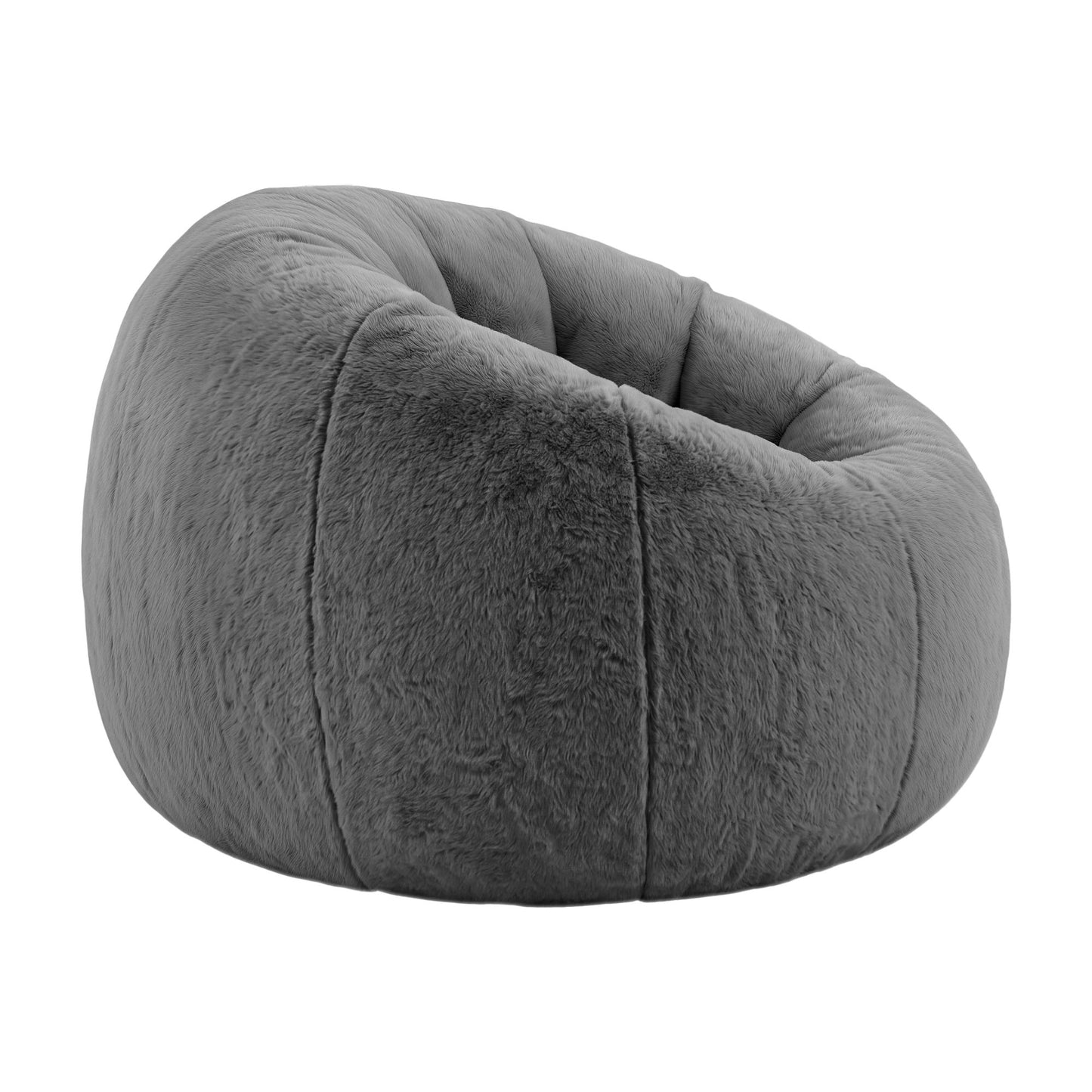 Bean Bag Chair Cover – Soft Faux Fur, Large Round, Grey