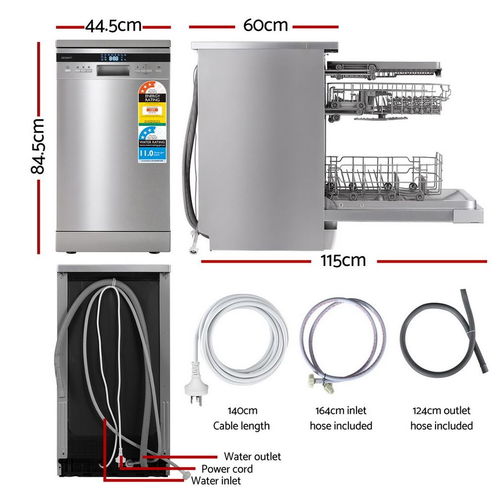 Devanti Dishwasher – 10 Place Settings, Freestanding Silver
